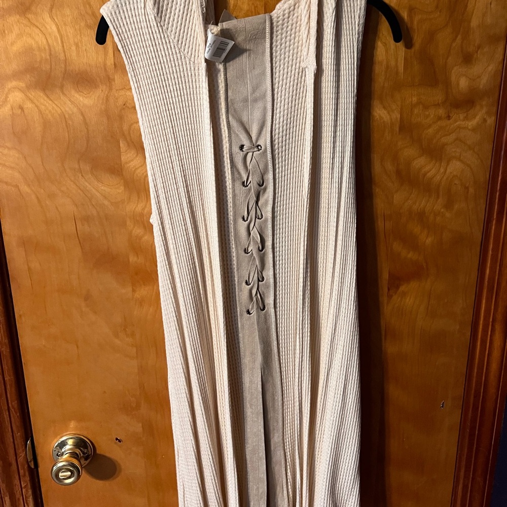 Cream Sleeveless Waffle Vest